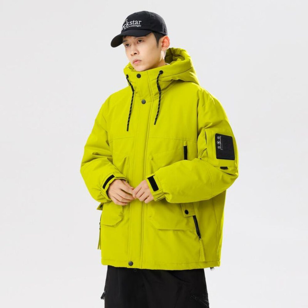 (yellow, XXL) Men's Trendy Winter Hooded Down Jacket – Warm, Stylish, Thickened, and Hong Kong Fashion Inspired.