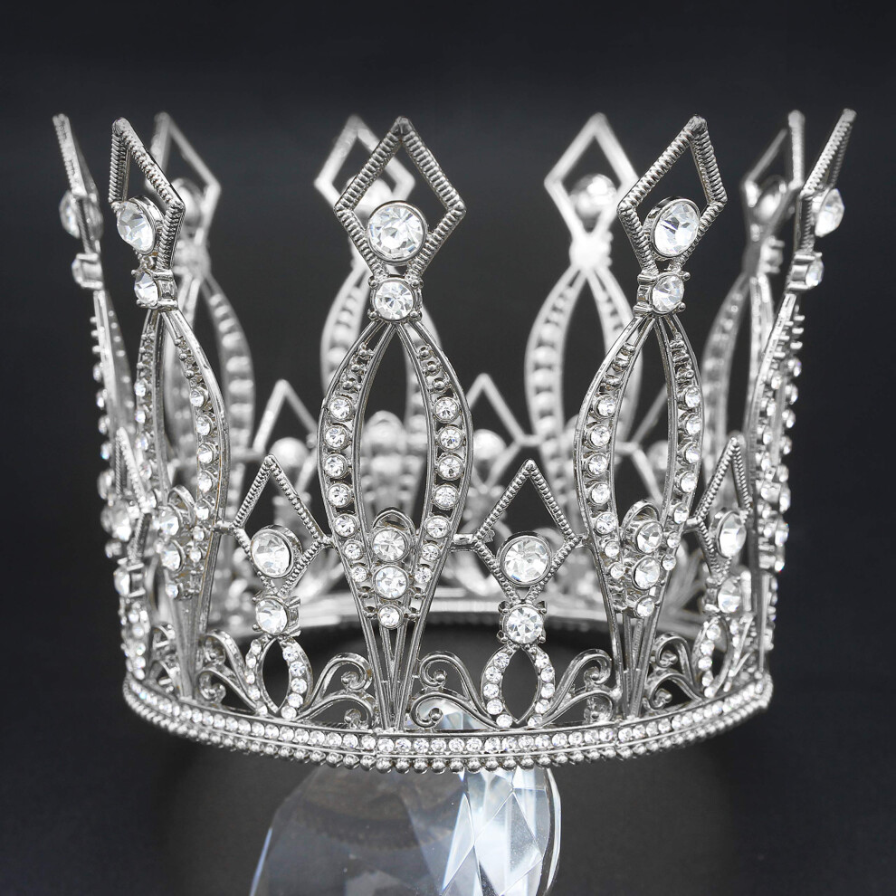Couronne d'argent Vofler Glinda la bonne sorcière Costume femme magicien grand diadème - Décoration de gâteau en cristal pour reine dame fille ma