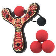 Mahtavaa hauskaa! - Mischief Maker Wooden Slingshot - Lil Monster -sarja - Aidosta puusta valmistettu ritsa lapsille, 4 pehmeää vaahtomuovipalloa ja