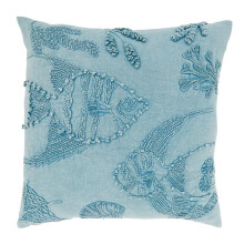 Saro Lifestyle 6480.BL20SD 20 in. Oceanic Charm Stone Washed Fish Down Filled Throw Pillow, Blue