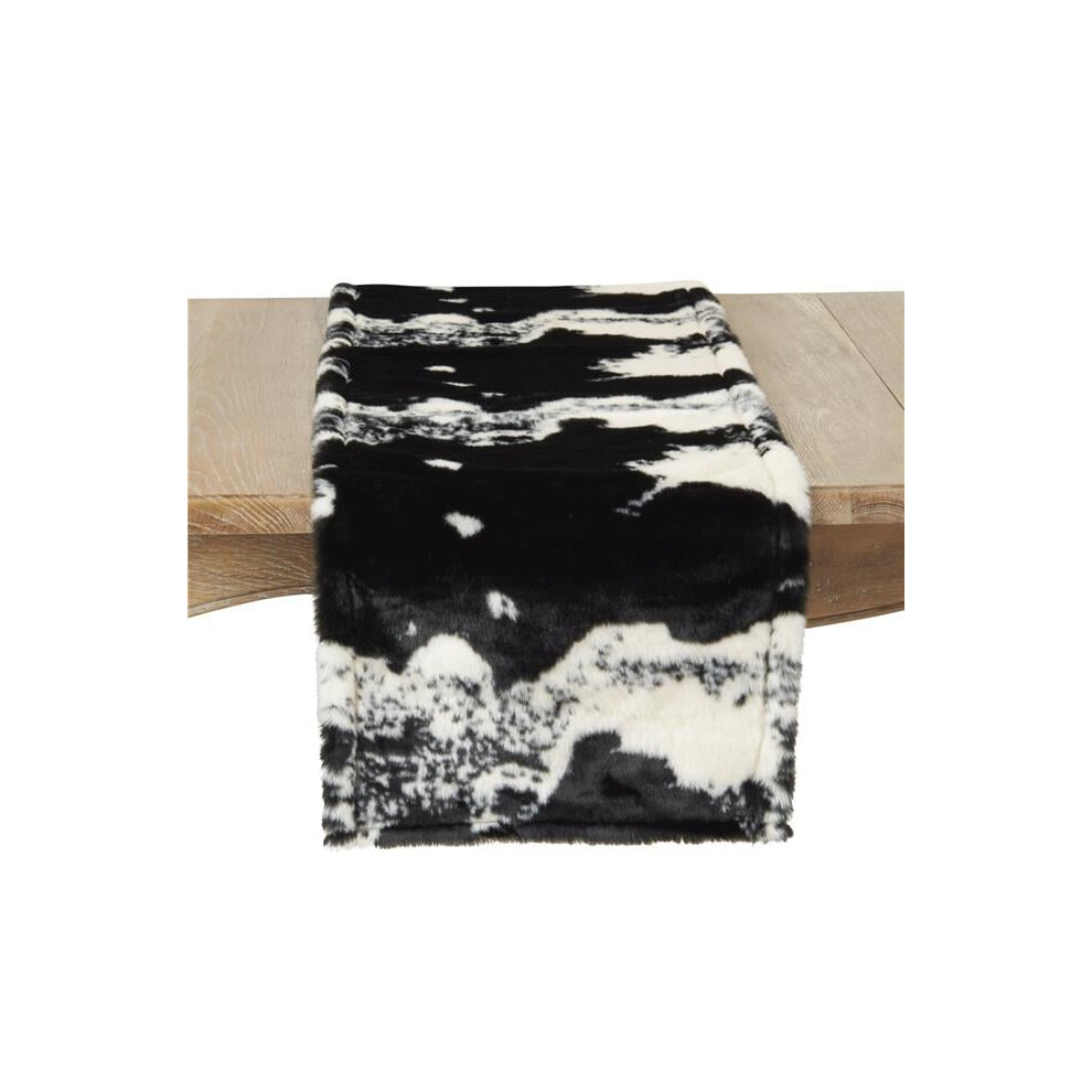 Saro Lifestyle 471.BK16108B 16 x 108 in. Faux Fur Table Runner with Cow Hide Design, Black-image-OPC-PGCDB6J-NEW