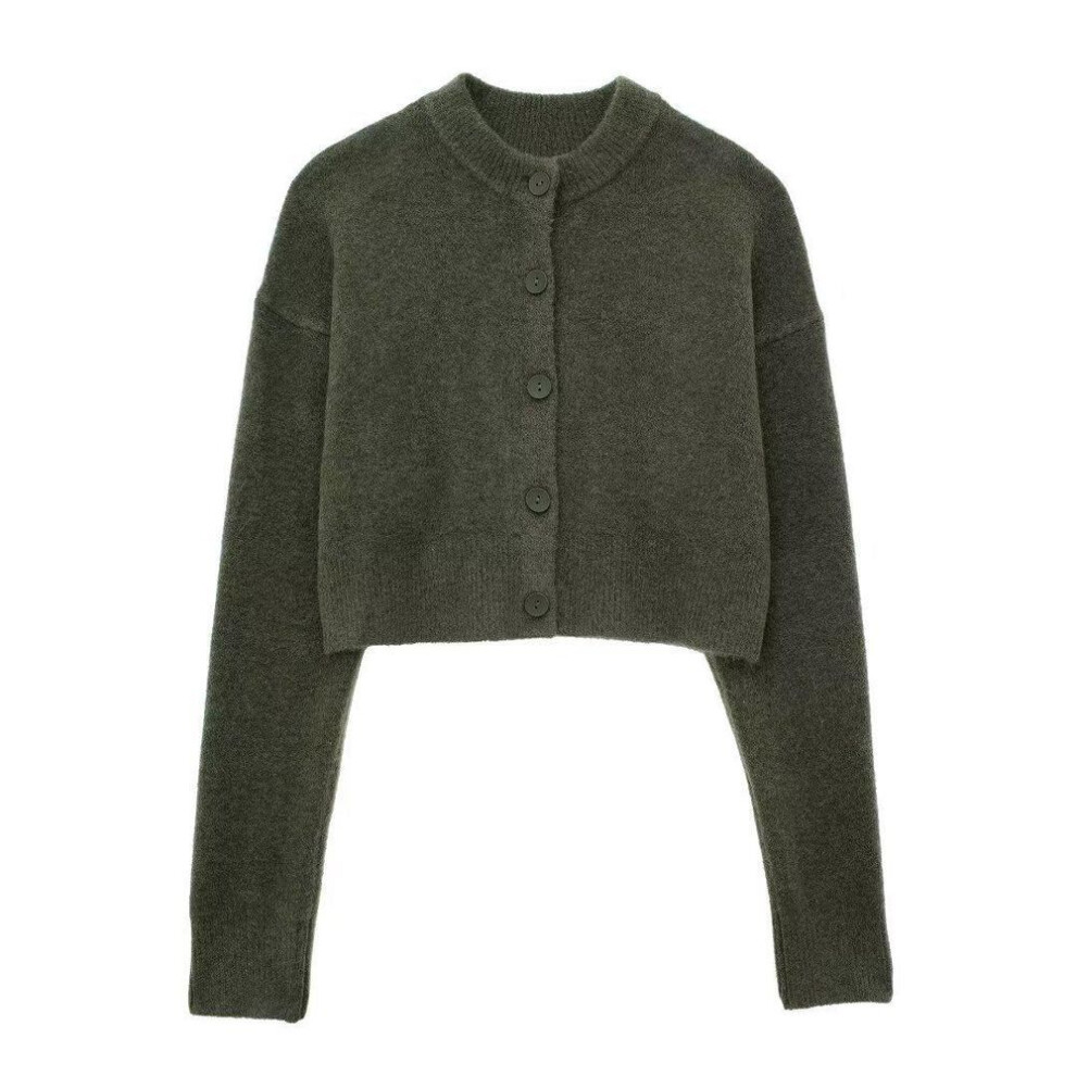 (army green, Large) "2023 Winter Women's Fashion: European & American Round Neck Knitted Cardigan Sweater