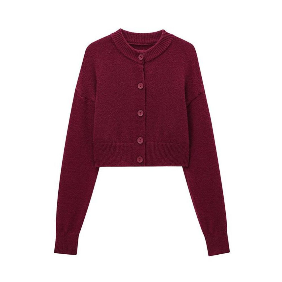 (dark red, Large) "2023 Winter Women's Fashion: European & American Round Neck Knitted Cardigan Sweater