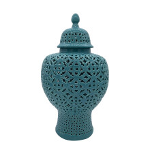 Galt International 23"""" Hand Carved Cutout Lattice Ginger Jar with Lid - Porcelain Home Decor with Intricate Mediterranean Inspired Filigree