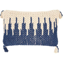 Saro Lifestyle 2339.NB1624BD 16 x 24 in. Knitted Zig Zag Fringed Down Filled Rectangular Throw Pillow, Navy Blue