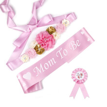 Cinta de Gravidez para Chá de Bebê, Botão para Mamãe e Papai, Cinta Floral para Revelação de Gênero (Menina Rosa)