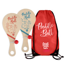 Balle de paddle en bois (ensemble de 2) avec sac de transport rouge jouet exterieur interieur: jeu de paddleball amusant et classique pour les ga
