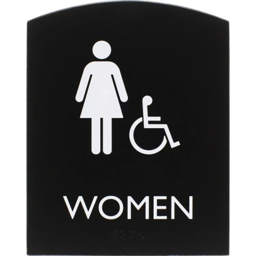 Lorell LLR02675 6.8 x 8.5 in. Arched Women Handicap Restroom Sign - Rectangular Shape - Plastic - Black