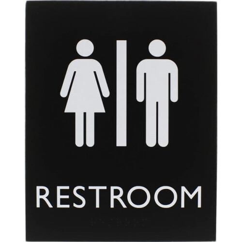 Lorell LLR02663 8.5 x 6.4 in. Unisex Restroom Sign - Rectangular Shape - Plastic - Black