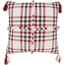 Saro Lifestyle 2402.RG18SD 18 x 18 in. Tasseled Plaid Outdoor Down Filled Square Throw Pillow, Red & Green