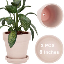 vensovo 8 Inch Pink Clay Pot for with Saucer - Large 2 Pcs Terra Cotta Plant Pot with Drainage Hole  Flower Pot with Tray  Terracotta pot for Indoor O