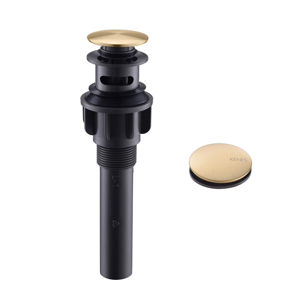 Kenes Brushed Gold Pop Up Bathroom Sink Drain With Overflow, Bathroom Sink Drain Assembly With Strainer Pop Up Drain, Lavatory Vanity Vessel Sink Pop 734914947266