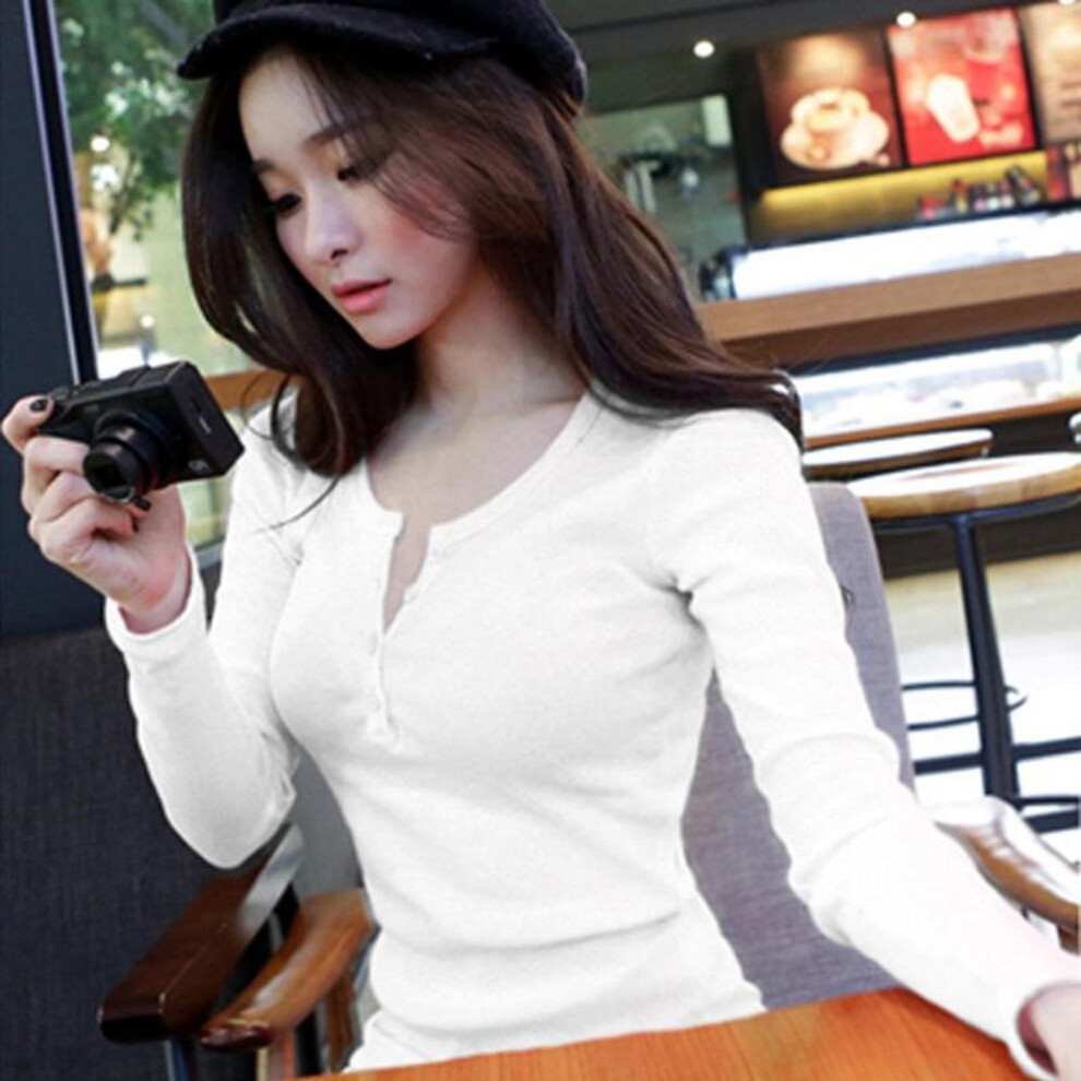 (white, XXXL) "2024 Autumn Slim Solid Color Long-sleeve Women's Korean T-shirt