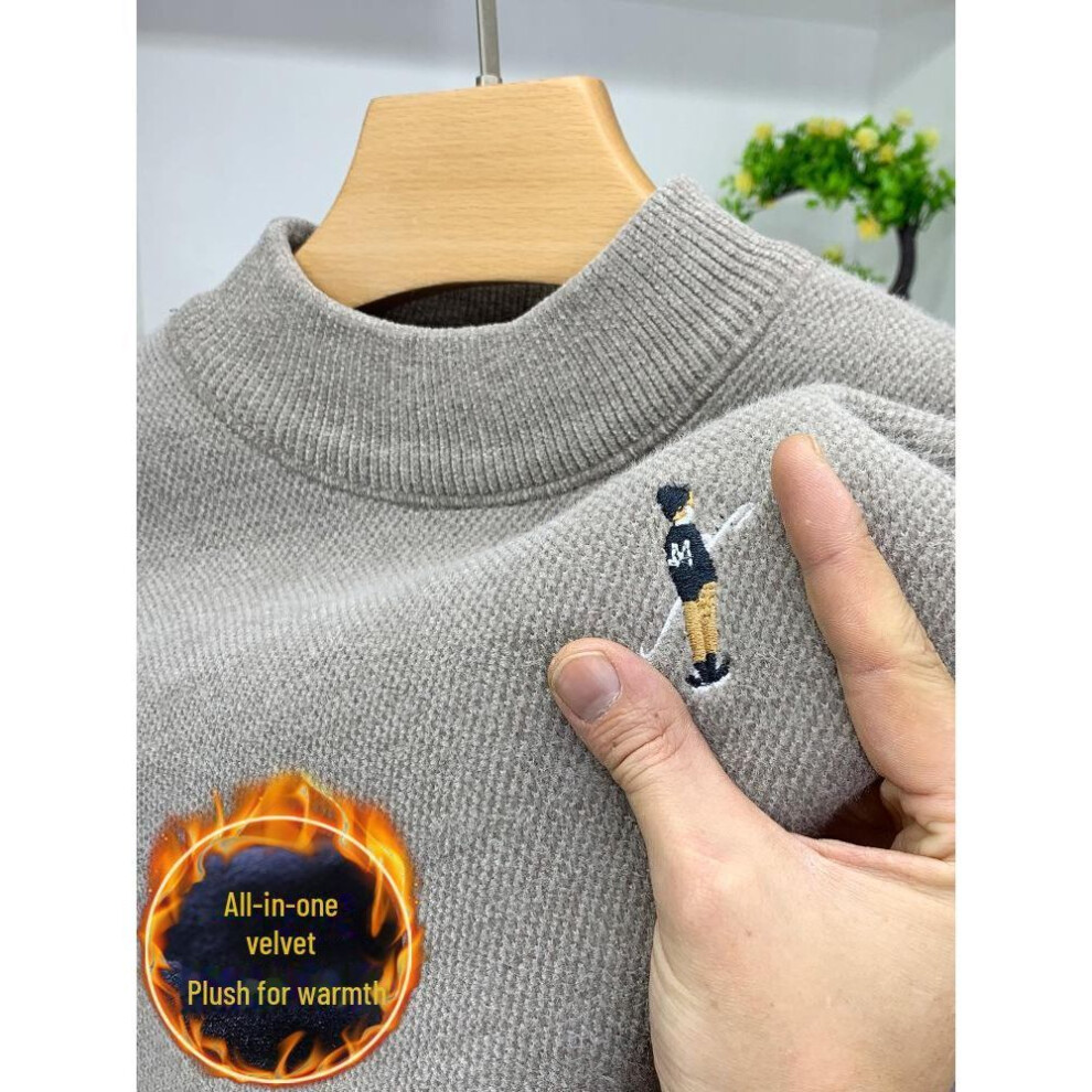 (camel, L) Men's Chenille Half Turtleneck Sweater - Winter Warmth With Plus Velvet Layer