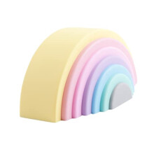 BL? GINKGO Silikone Rainbow Stacker - Montessori Nesting Puzzle | B?rn og sm?b?rn | Stabling af sanseleget?j - 7 lag (pastel)