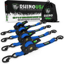 Rhino USA intrekbare spanbanden met ratel (4 stuks) - 1 gegarandeerde maximale breeksterkte van 209 lb. Inclusief (4) ultieme automatische terugtrekr
