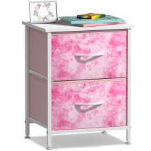 Sorbus Nightstand with 2 Drawers - Kids Bedside Furniture End Table Night Stand - Steel Frame  Wood Top & Easy Pull Fabric Bins - Dresser & Chest for