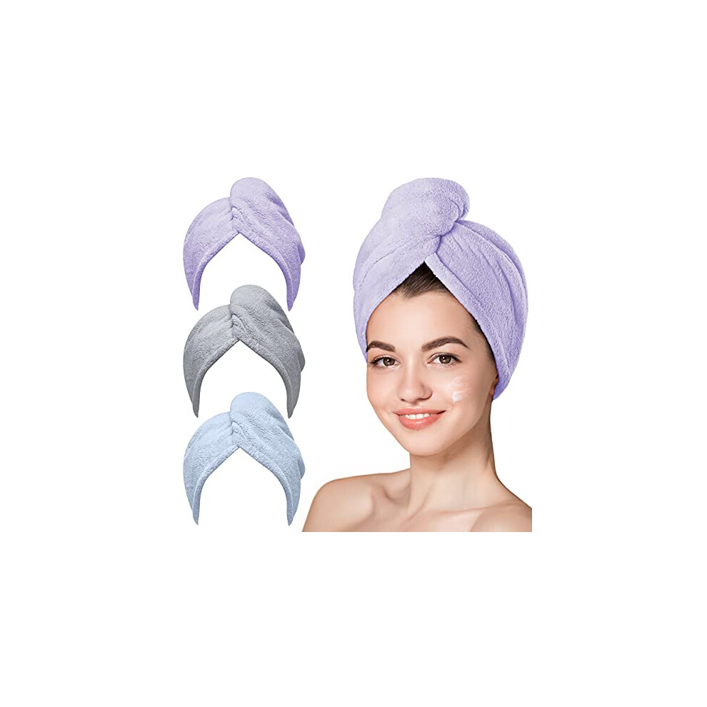 Lot de 3 serviettes en microfibre pour cheveux Hicober Turbans pour cheveux mouill   s et secs