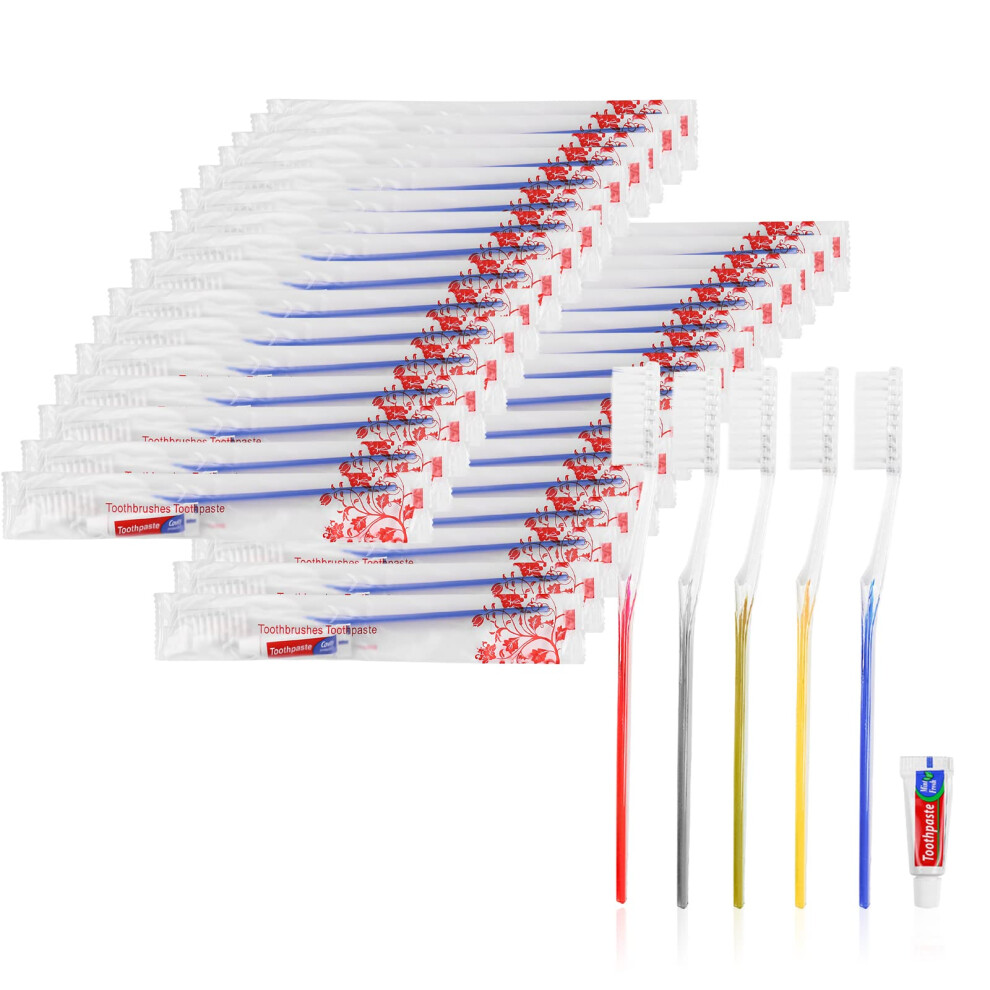 Xuezoioy Travel Toothbrushes Kit 100Pcs Travel Toothbrush Set Disposable Toothbrushes With Toothpaste For Nursing Home Hotel Charity(Individually Wrap