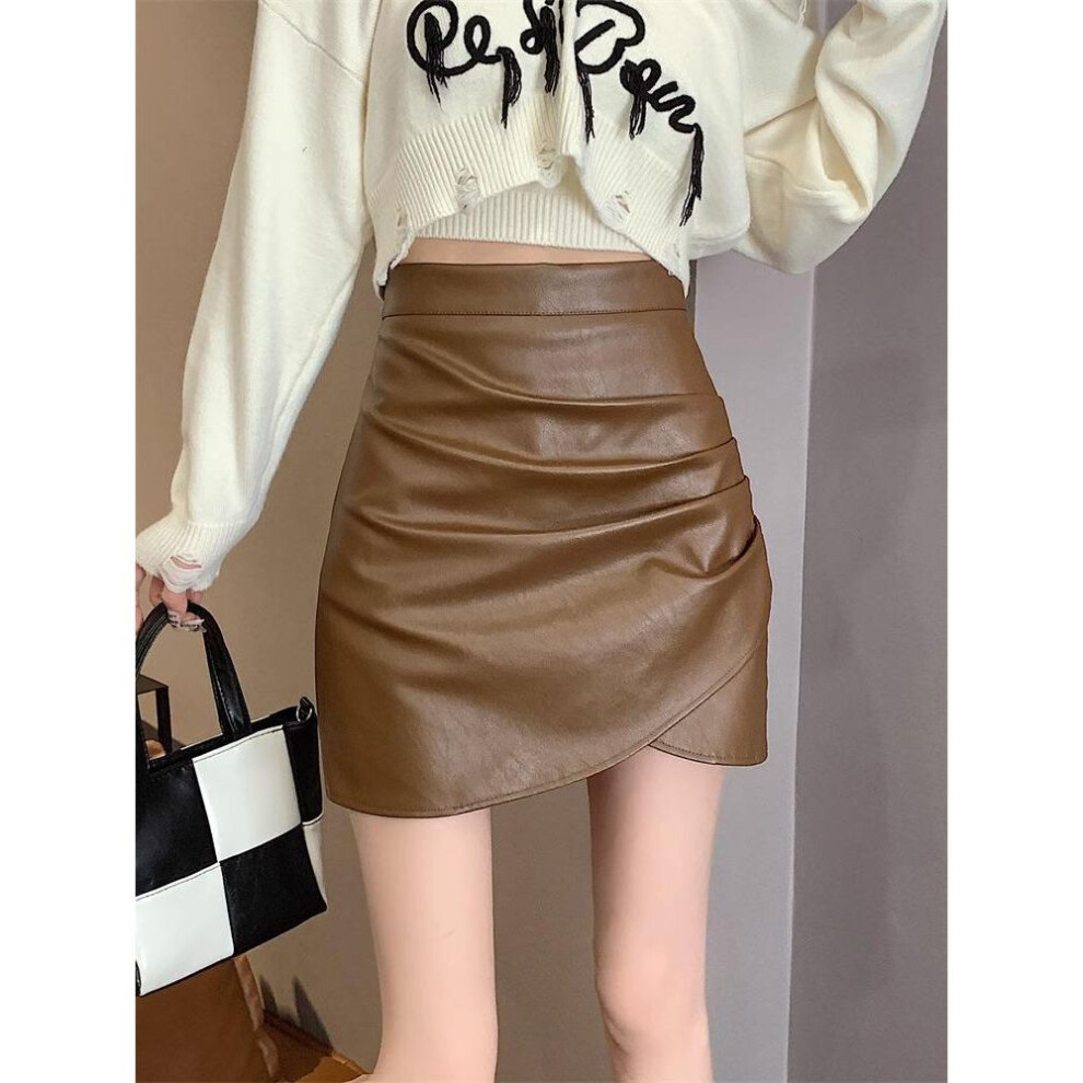 (coffee, XS) "2023 High-Waist Black Leather A-Line Skirt - Plus Size, Autumn/Winter Fashion