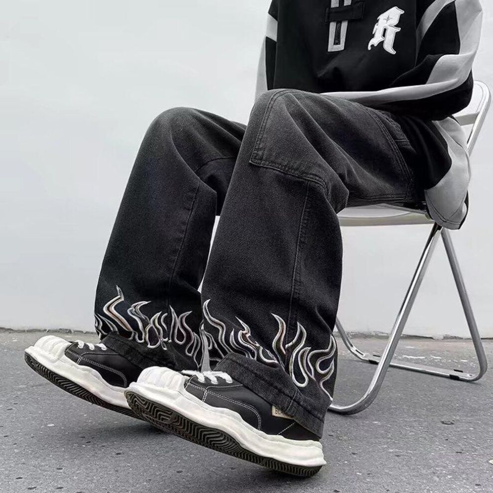 (black, L) Summer Unisex American Denim: New Design Straight Wide-Leg Jeans by Trendy Brand.
