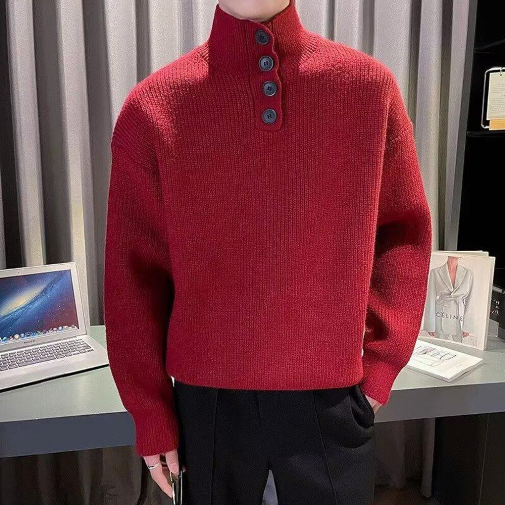 (red, 3XL) Men's 2024 Casual Loose Thick Turtleneck Sweater
