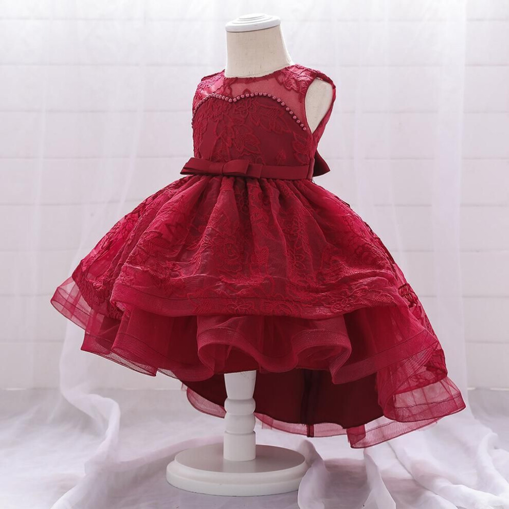 (red, 70 cm) "embroidered Tail Baby Dress - European & American Style Baptism Skirt For Girls