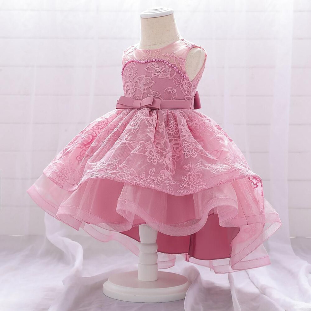 (peach,pink, 80 cm) Embroidered Tail Baby Dress - European & American Style Baptism Skirt for Girls