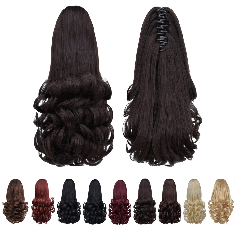 Syxlcygg Dark Brown Ponytail Extension,Claw Clip Ponytails 12In Curly 3.8 Oz Fake Hair Extensions Hair Pieces Wig Girl Synthetic Fluffy& Not Tangled