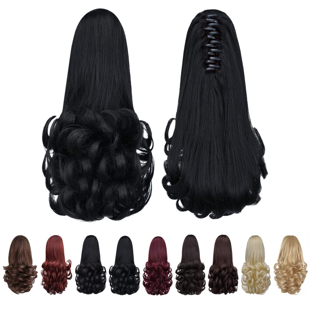 Syxlcygg Black Ponytail Extensions,Fake Claw Clip Ponytails Hair Extension 12In Curly 3.8 Oz Hair Pieces Wig Synthetic Fluffy¬ Tangled