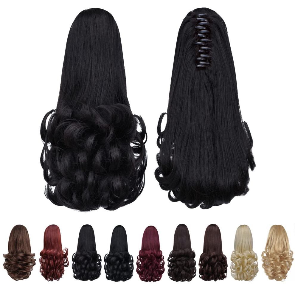 Syxlcygg Black Ponytail Extensions,Claw Clip Ponytails Fake Hair Extension 12In Curly 3.8 Oz Hair Pieces Wig Synthetic Fluffy¬ Tangled