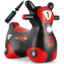 WADDLE Bouncy Hopper Inflatable Hopping Toy Scooter, Indoors and Outdoor Toy for Toddlers and Kids, Boys and Girls Ages 2 Years and Up (Black/Red Zoo