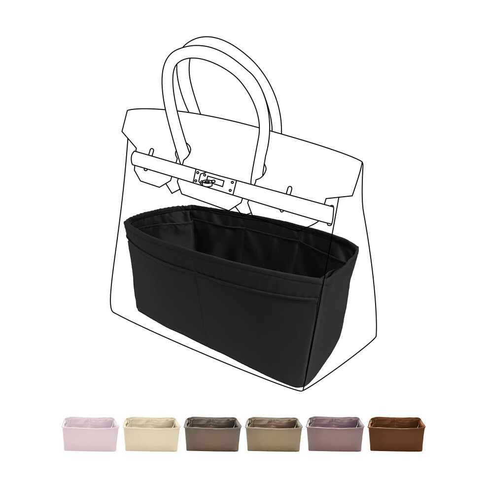 Organiseur De Sac Main Dgaz En Soie Lisse Et Soyeuse Pour Femme - Compatible Avec Les Sacs Birkin 25/30/35/40 (Noir BK25)-image