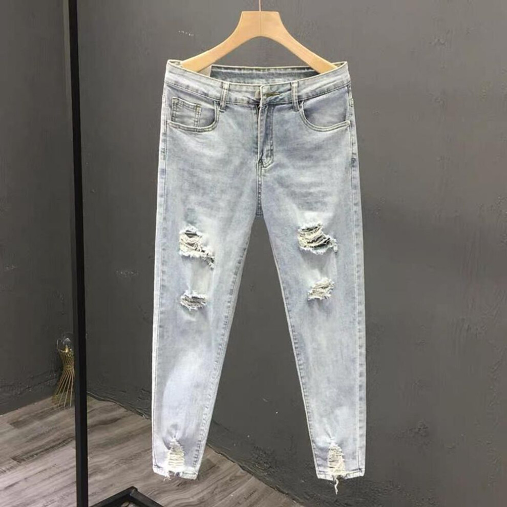 (29) Men's Trendy Ripped Slim Fit Skinny Jeans - Cool Summer Nine-Point Beggar Pants