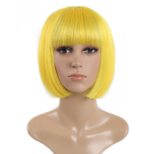 Syxlcygg bob peruca scurta cu peruca galbena de costum pentru femei peruci de 10 """" peruca de par sintetic drept cu breton pentru fata cosplay pe