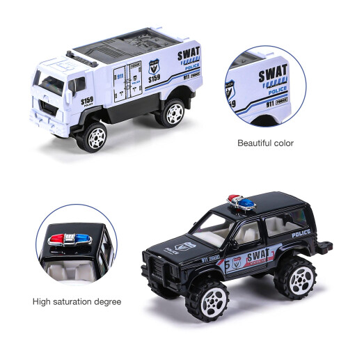 DUNRIOG TOYS 14 Πακέτο Αυτοκίνητα Αστυνομίας, 6 Μίνι Μοντέλα, 8 Μικροί Αστυνομικοί 2