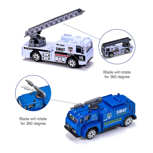 DUNRIOG TOYS 14 Πακέτο Αυτοκίνητα Αστυνομίας, 6 Μίνι Μοντέλα, 8 Μικροί Αστυνομικοί 1
