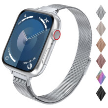 Compatibel met Apple Watch Band roestvrij staal slank en dun gaas magnetische sluiting riem dames en meisjes vervangende band voor iWatch-serie SE 6