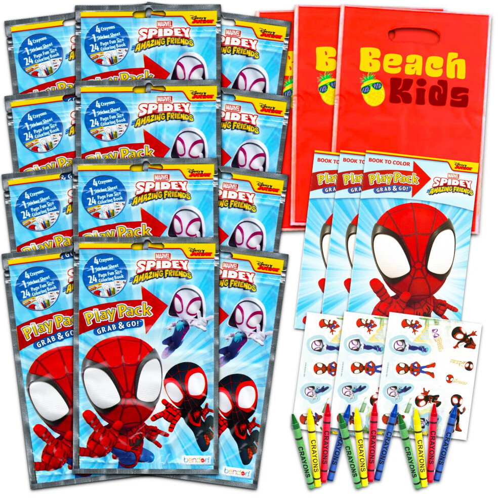 Marvel Shop Spidey and His Amazing Friends Birthday Party Favors and Supplies for Kids ~ Bundle with 12 Marvel Spidey Activity Play Packs for Boys and