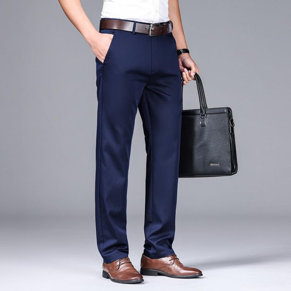 (royal blue, 30) Men's Spring Slim Straight Fit Business Trousers - Comfortable, Formal, And Casual Wear