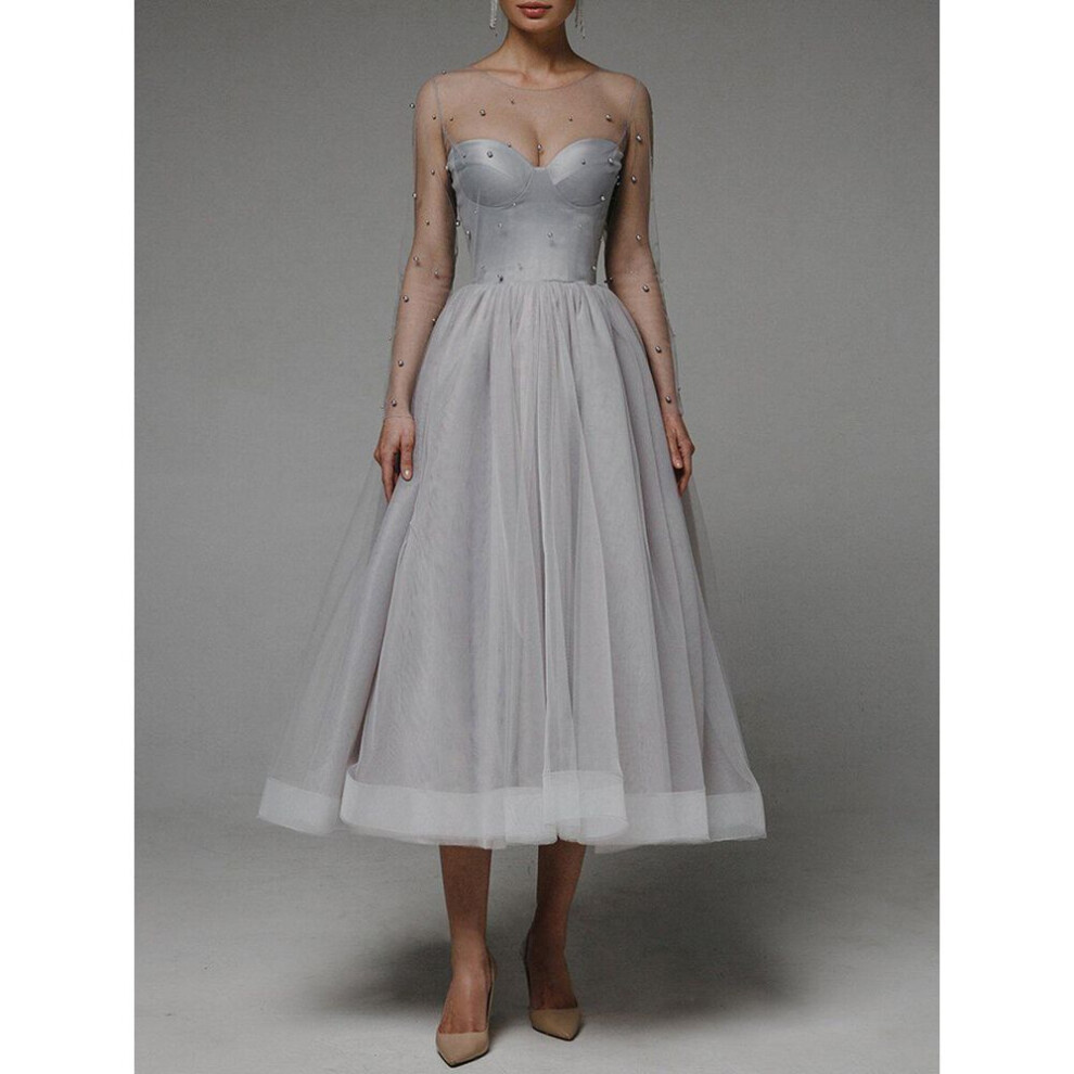 (gray, X-Large) 2021 Spring/summer Women's Sexy Tube Top Pearl Swing Dress
