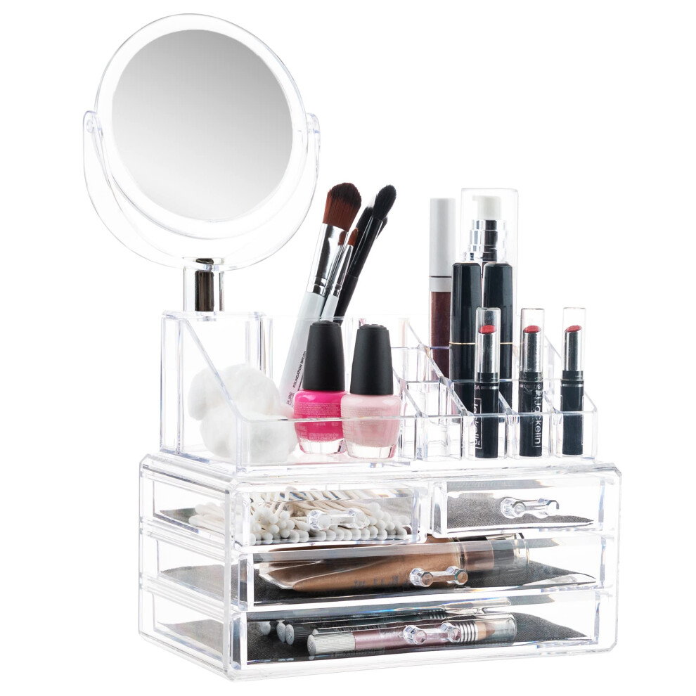 Organiseur de maquillage transparent Masisrs avec miroir - Rangement pour cosm   tiques - 16 compartiments - Rangement facile du maquillage et des