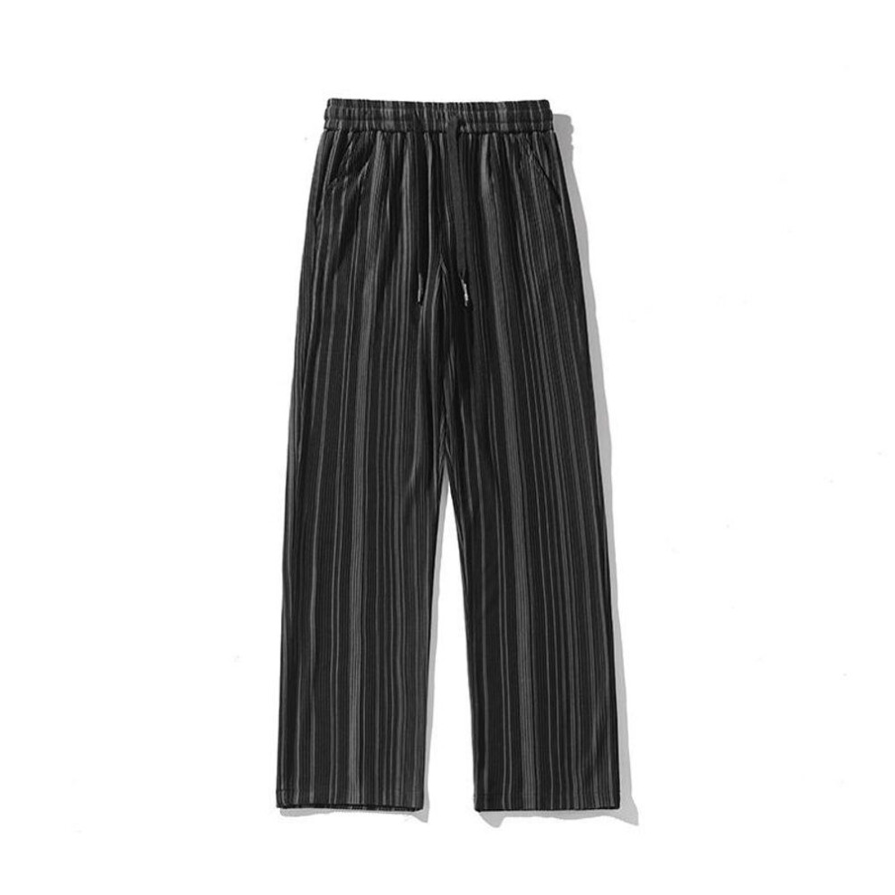 (black, S) Men's Trendy Zebra Pattern Ice Silk Summer Trousers - High-End Loose Drape Design