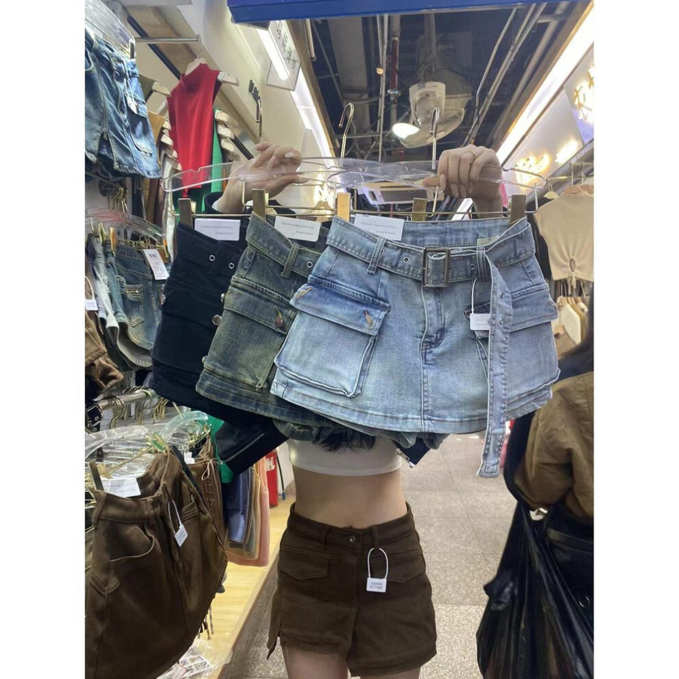 (light blue, Small) "new High-waist A-line Denim Shorts For Women - Slim Fit, Hip-hugging Hot Pants