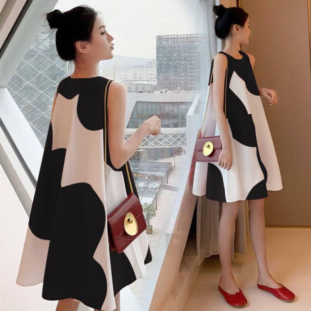 (black, 4XL) Korean Style Plus Size Women's Sleeveless Maternity Dress - Summer Loose Fit