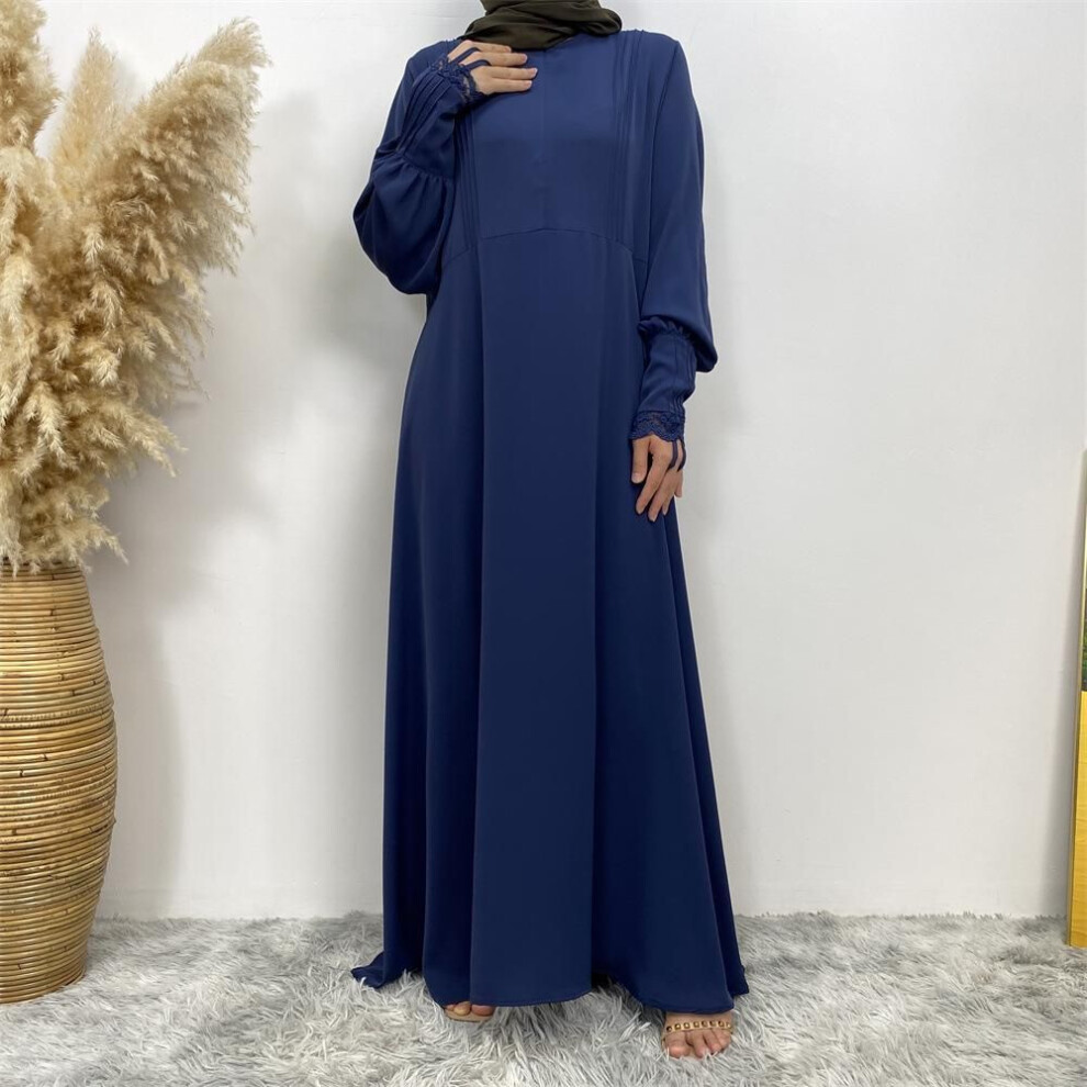 (blue, L) Elegant Lace Zipper Cardigan Robe With Pleats 6693