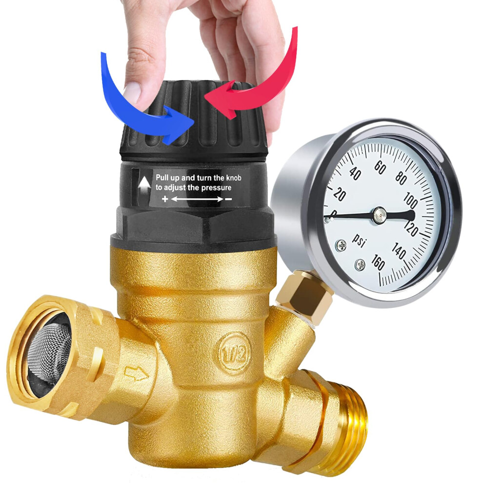 Rv Water Pressure Regulator With Adjustable Handle, Water Pressure Regulator For Rv Camper, Upgrade Water Pressure Reducer For Rv, Fit For Rv Water P 730851397515