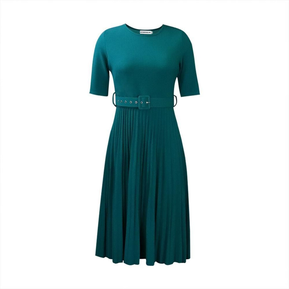 (green, 3XL) European And American Women's Summer Short-sleeve Pleated Maxi Dress, Solid Color, Plus Size, African-inspired Style