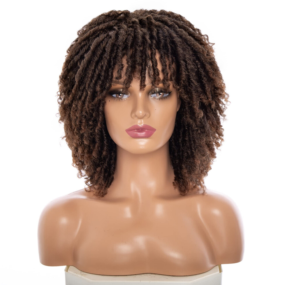 Ruilong Unisex Black Short Dreadlock Wig For Women And Men Afro Curly Twist Wigs Glueless Soft Synthetic Hair Wig Heat Resistant Breathable T1b/30