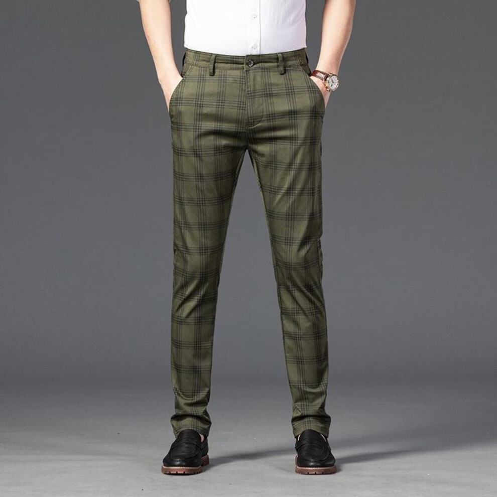(green, 38) 2021 Men's Spring Casual Plaid Elastic Slim Business Pants - Youth Fashion Trend